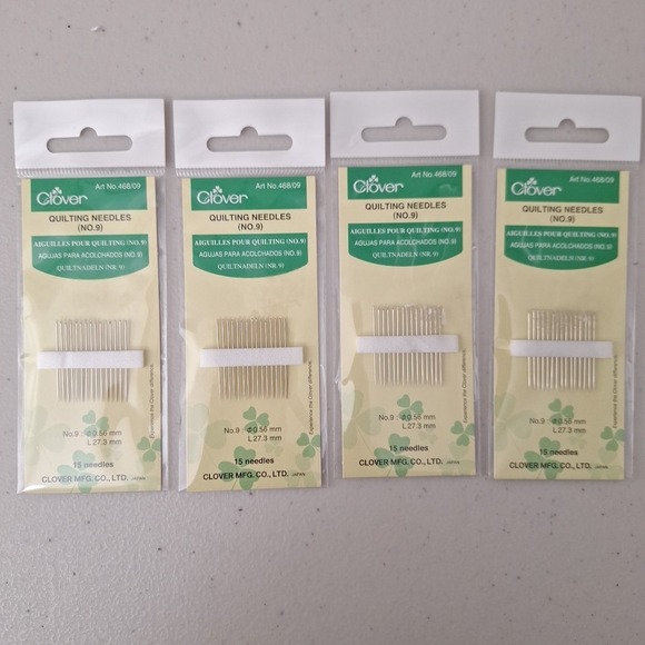 Clover + Scout Other - Clover Quilting Needles No. 9 (15 per pack) Art No. 468/09, Set Of 4, JAPAN